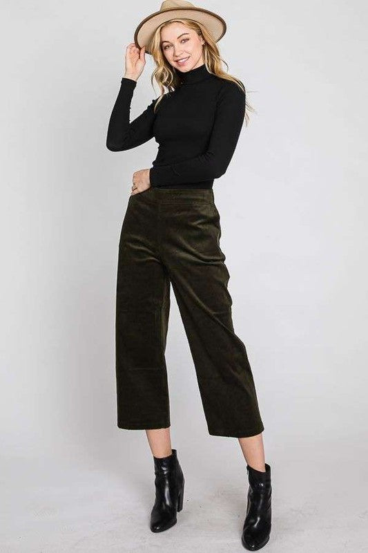 Ribbed Velvet Crop Wide Leg Pants Plus