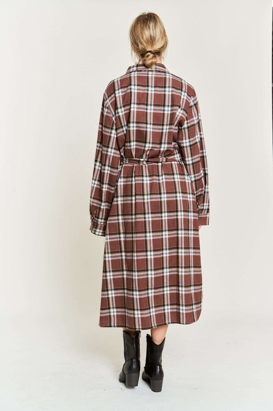 Plus Plaid Print Collar Long Shirt Dress