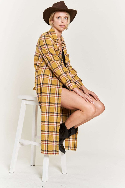 Plus Plaid Print Collar Long Shirt Dress