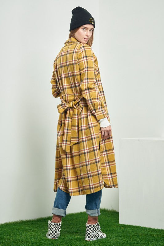 Plaid Print Collar Long Shirt Dress