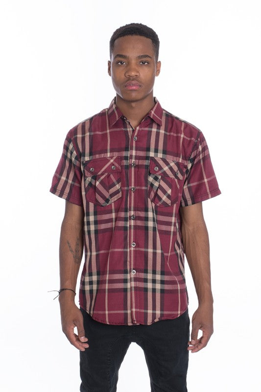 Weiv Men's Casual Short Sleeve Checker Shirts