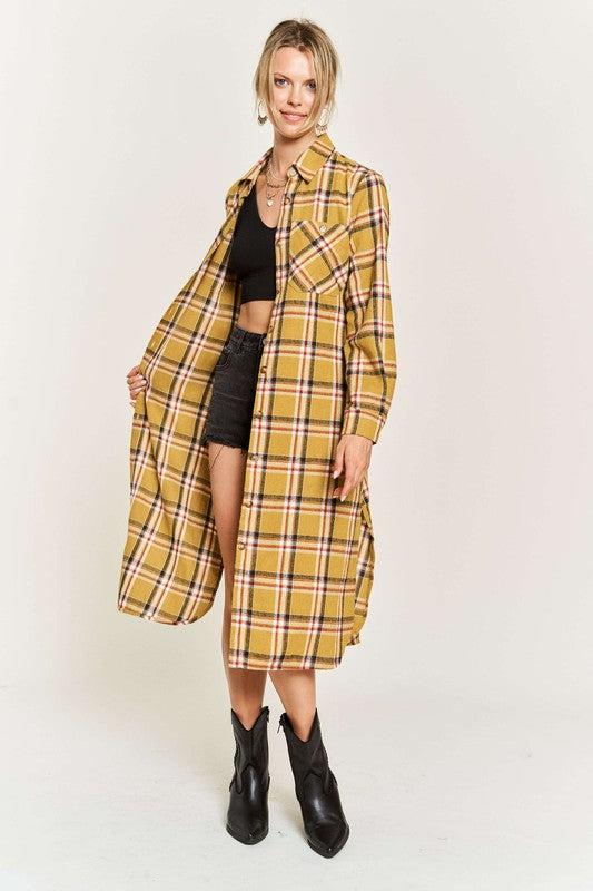 Plus Plaid Print Collar Long Shirt Dress