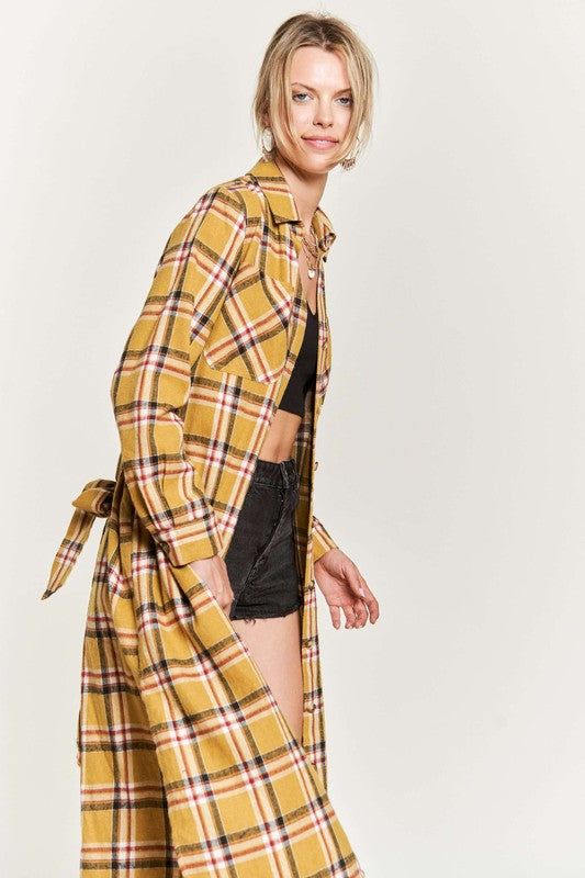 Plus Plaid Print Collar Long Shirt Dress