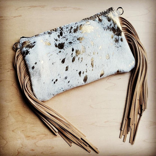 Cream and Gold Hair on Hide Clutch Handbag