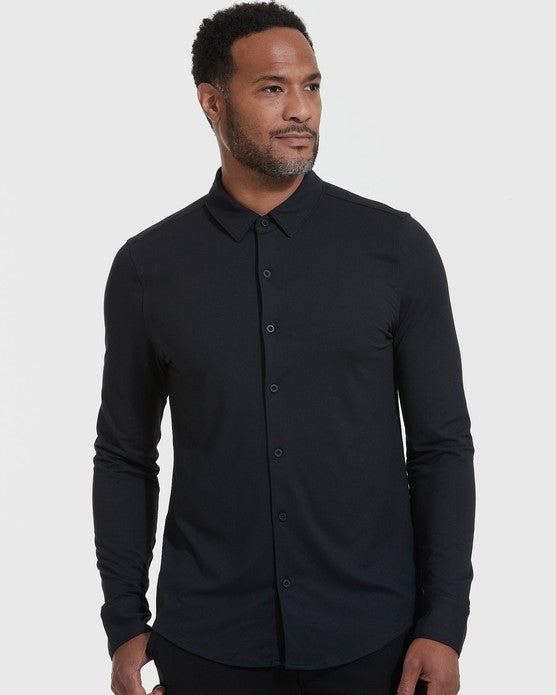 Long Sleeve Button Up Shirt Do It All Comfort Black