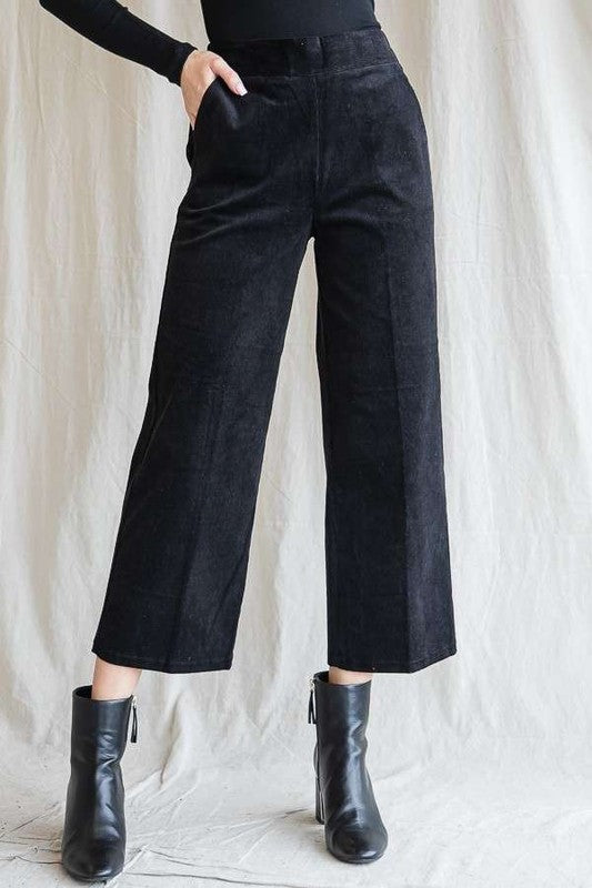 Ribbed Velvet Crop Wide Leg Pants Plus