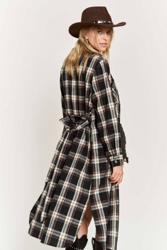 Plus Plaid Print Collar Long Shirt Dress