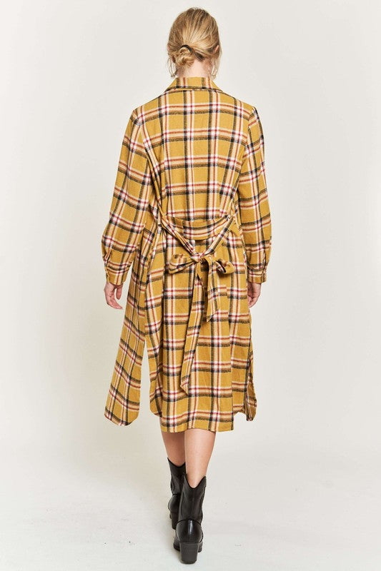 Plus Plaid Print Collar Long Shirt Dress