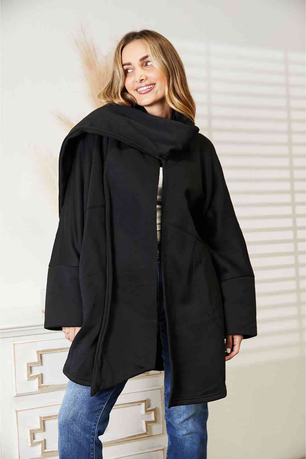 Heyson Full Size Open Front Cardigan with Scarf Design