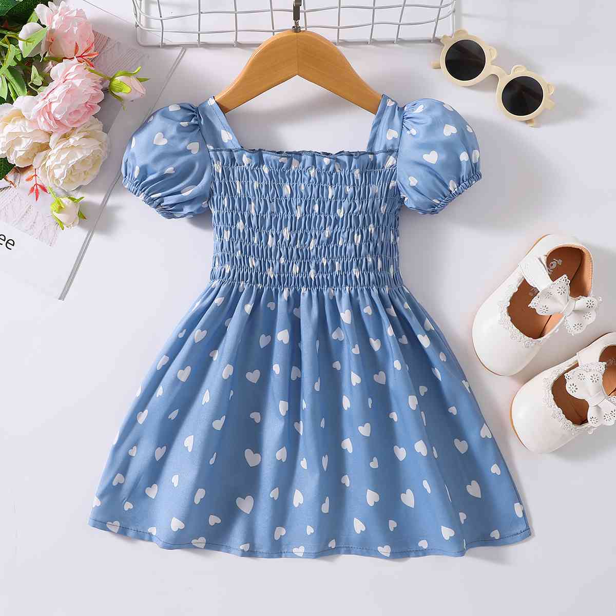 Printed Square Neck Smocked Dress