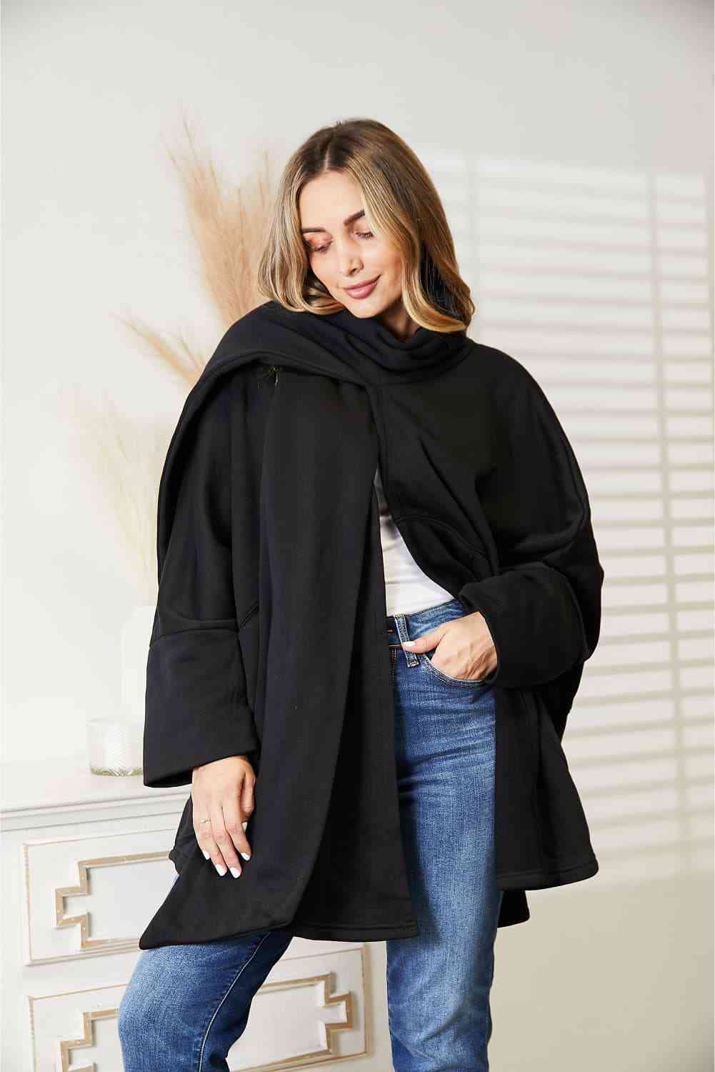 Heyson Full Size Open Front Cardigan with Scarf Design