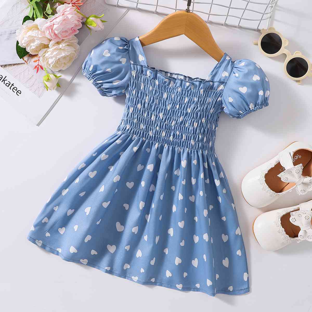 Printed Square Neck Smocked Dress