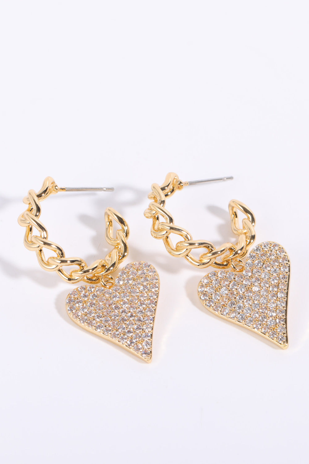 Zircon Decor Heart C-Hoop Drop Earrings