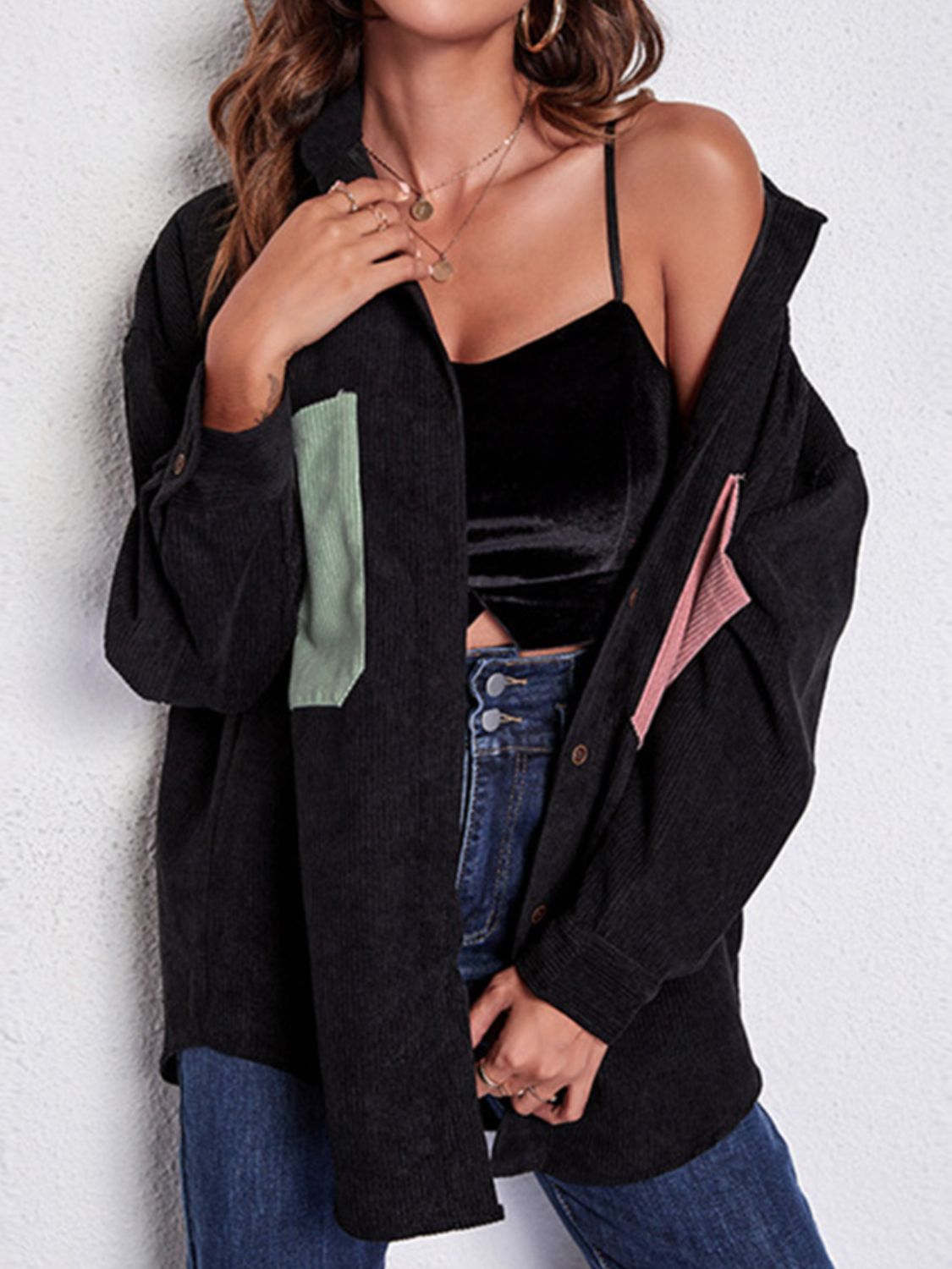 Patch Pocket Dropped Shoulder Shirt Jacket