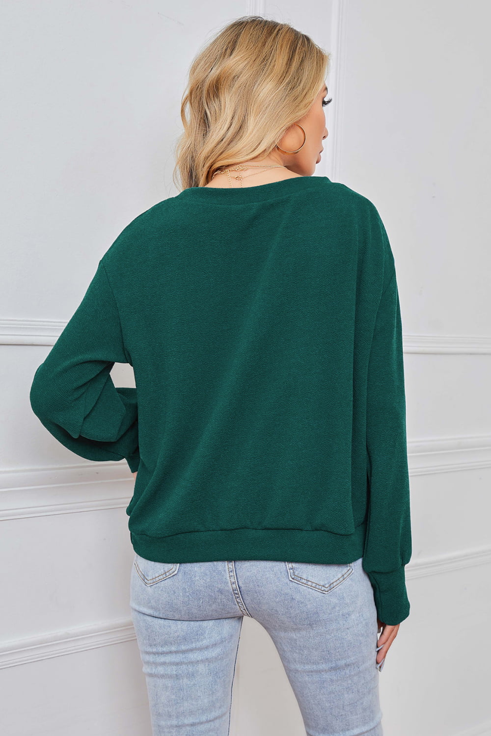 Double Take Round Neck Dropped Shoulder Pullover Sweater