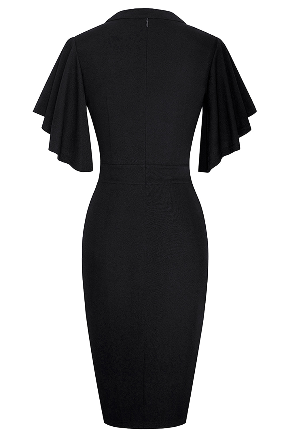 Notched Neck Flutter Sleeve Pencil Dress