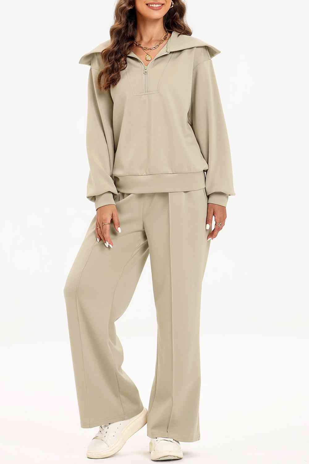 Half Zip Collared Neck Sweatshirt and Pants Set